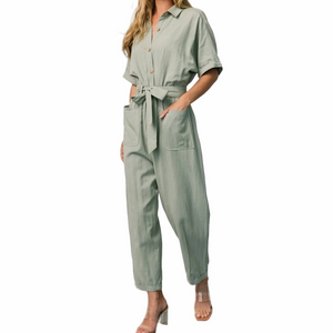 Baltic Born Sage Green Women's Jumpsuit Size S Casual Belt Coastal Relaxed Fit